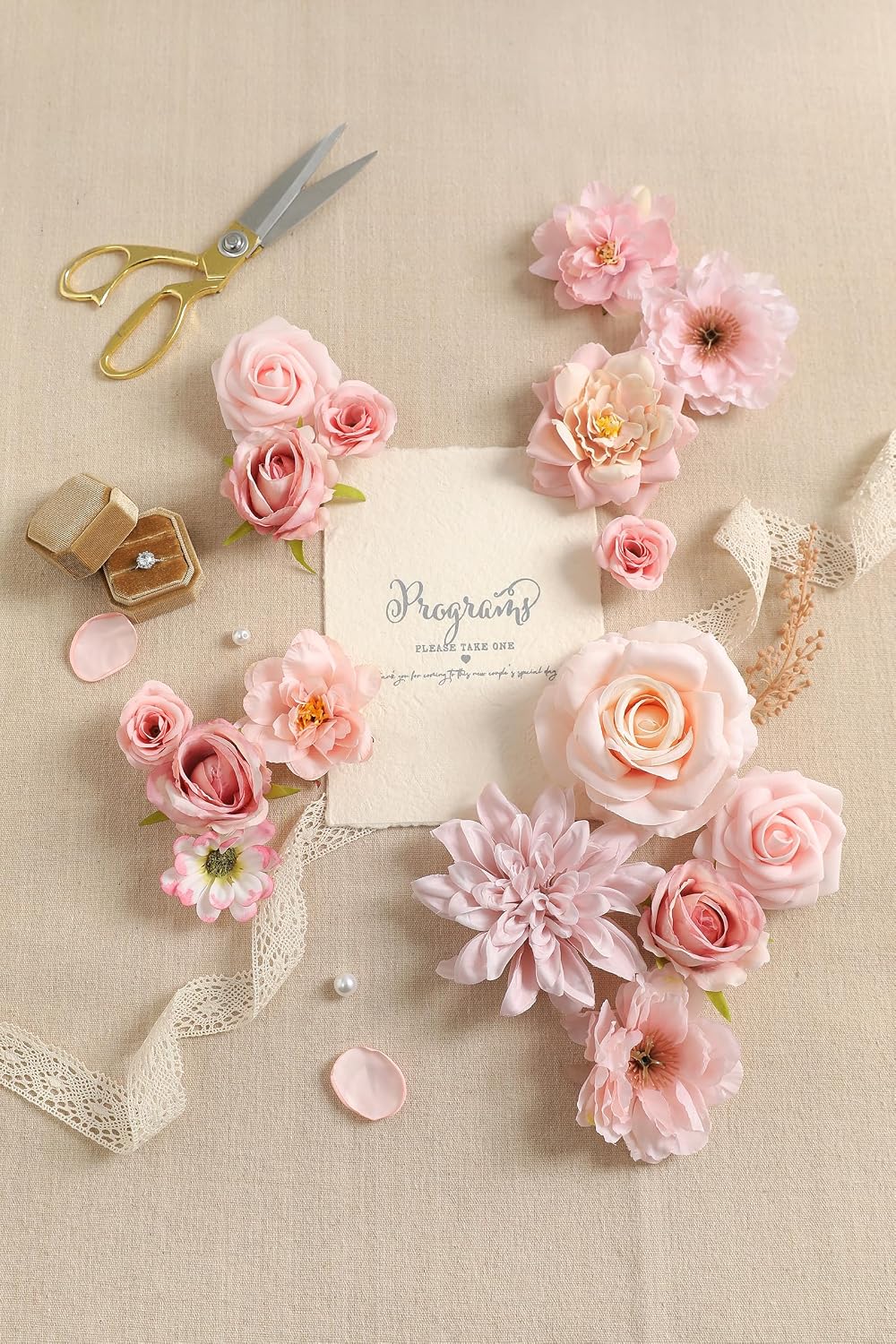 Artificial Flowers Combo Box Set Pink Flowers Silk Fake Roses with Stems for DIY Wedding Bouquets,Floral Arrangement,Table Centerpieces,Baby Shower, Home Decor