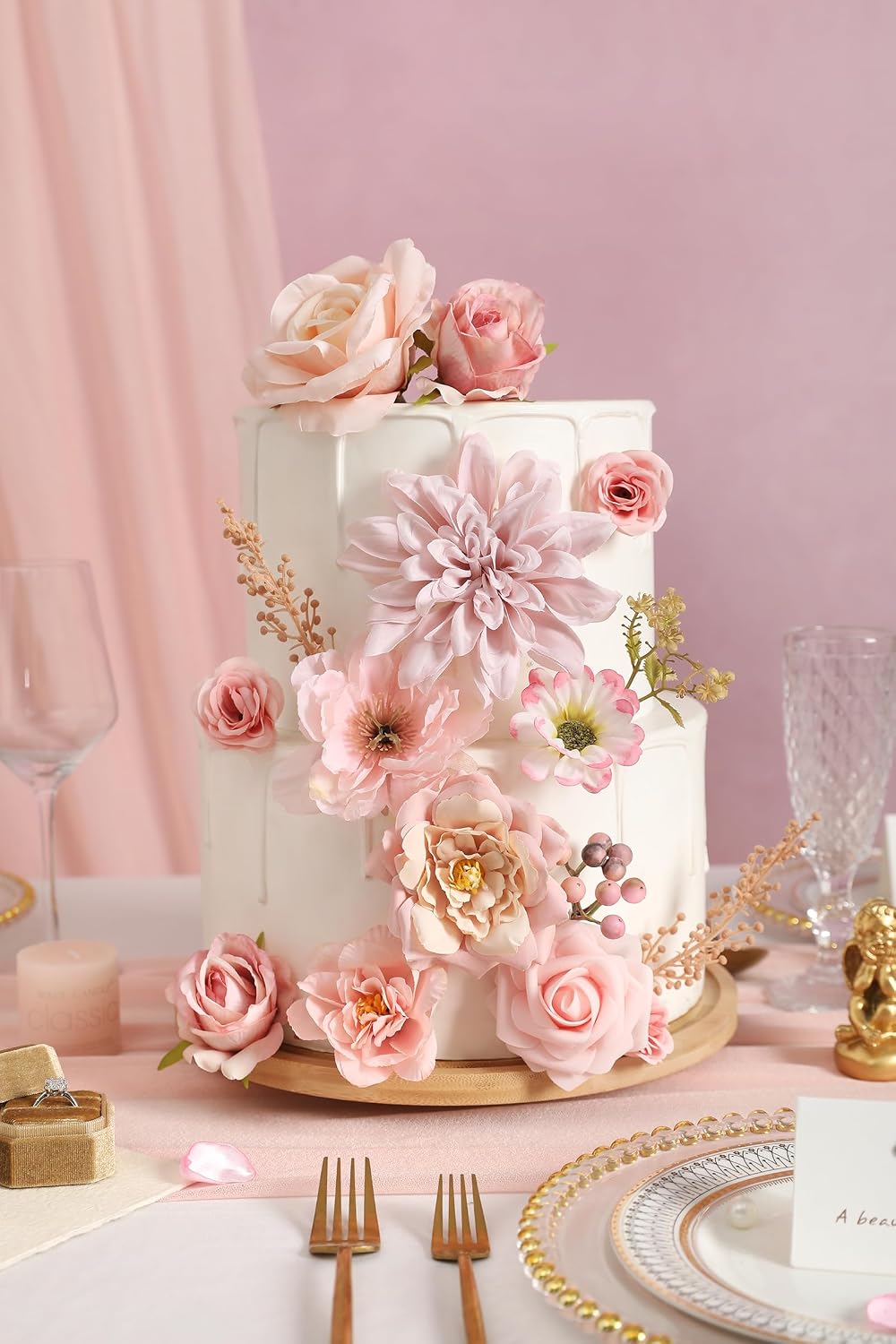 Artificial Flowers Combo Box Set Pink Flowers Silk Fake Roses with Stems for DIY Wedding Bouquets,Floral Arrangement,Table Centerpieces,Baby Shower, Home Decor