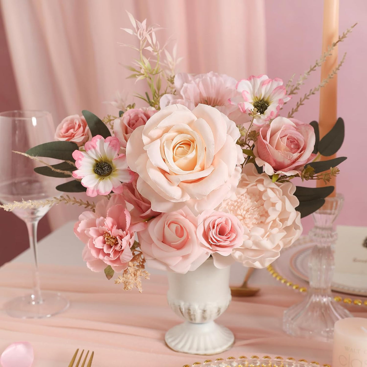 Artificial Flowers Combo Box Set Pink Flowers Silk Fake Roses with Stems for DIY Wedding Bouquets,Floral Arrangement,Table Centerpieces,Baby Shower, Home Decor
