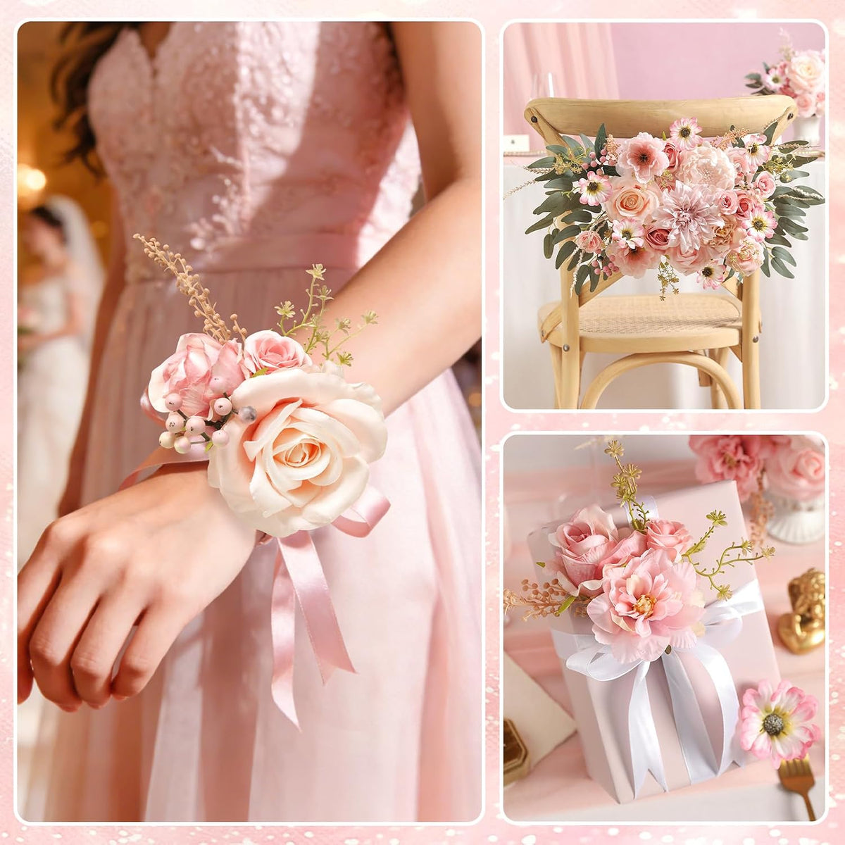 Artificial Flowers Combo Box Set Pink Flowers Silk Fake Roses with Stems for DIY Wedding Bouquets,Floral Arrangement,Table Centerpieces,Baby Shower, Home Decor