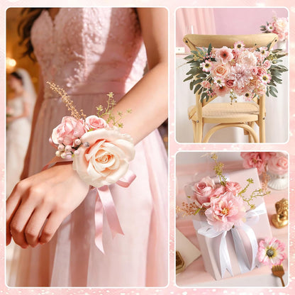 Artificial Flowers Combo Box Set Pink Flowers Silk Fake Roses with Stems for DIY Wedding Bouquets,Floral Arrangement,Table Centerpieces,Baby Shower, Home Decor