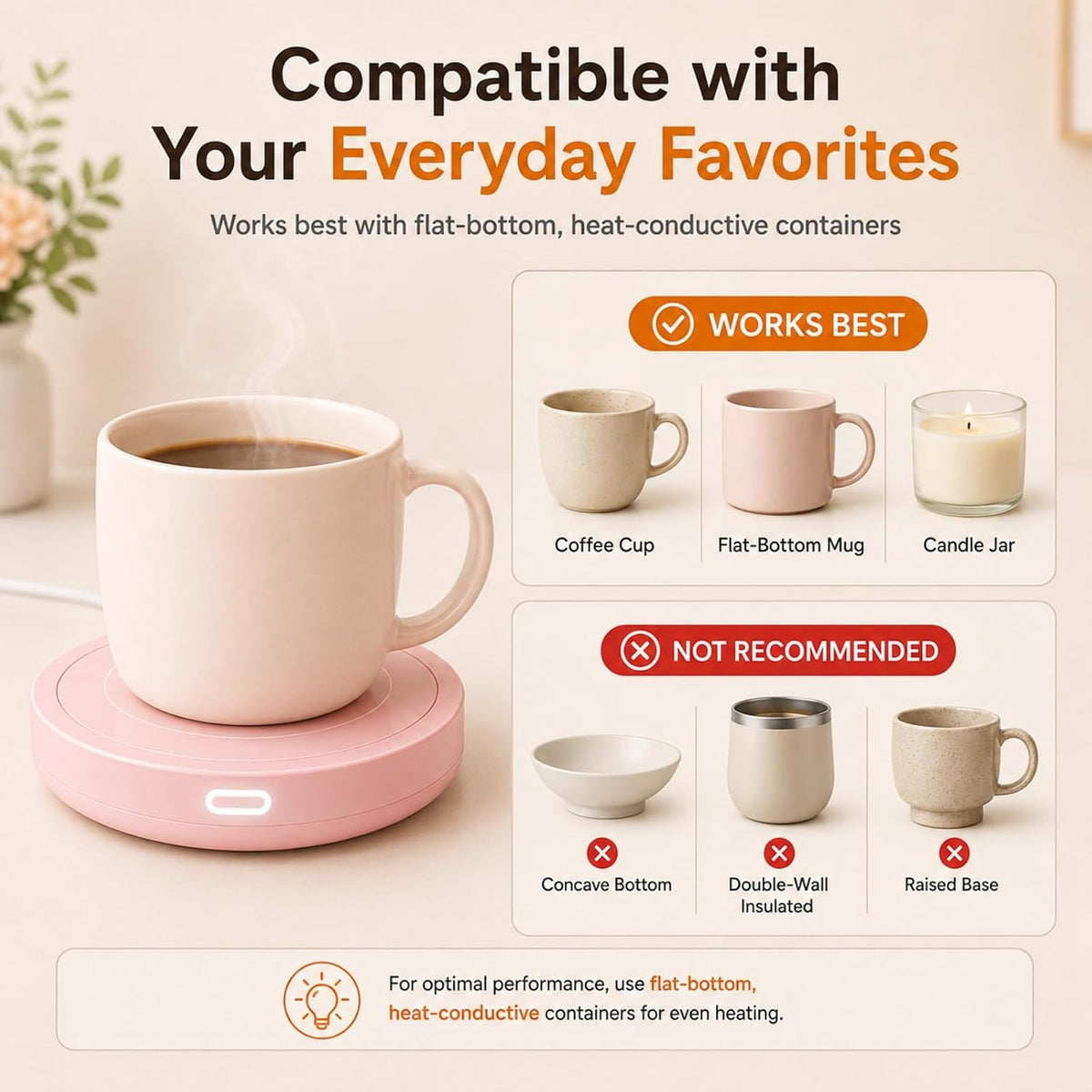 Smart Coffee Warmer, Auto On/Off Gravity-Induction Mug Warmer for Office Desk Use, Candle Wax Cup Warmer Heating Plate (Up to 131F/55C) (Pink)