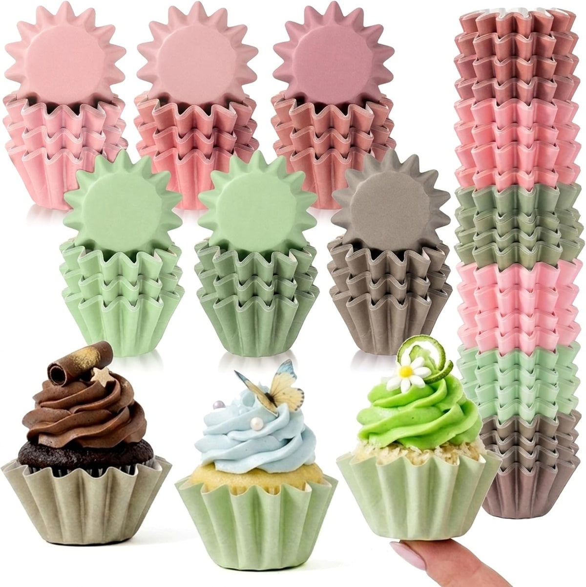 Sage Moss Green Dusty Pink Mini Size Bulk Grease Resistant Cupcake Liners