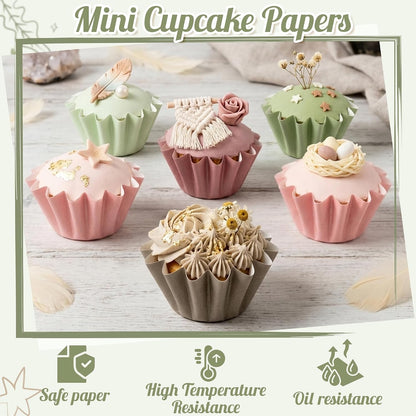 Sage Moss Green Dusty Pink Mini Size Bulk Grease Resistant Cupcake Liners