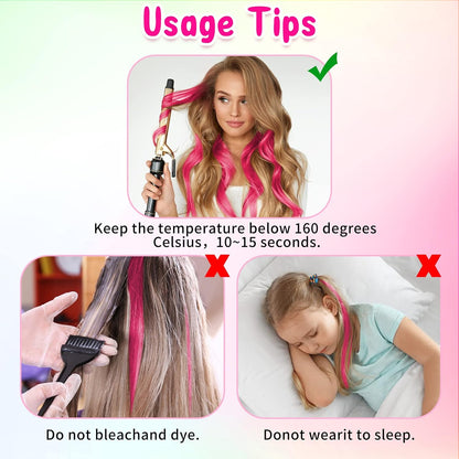 24PCS Pink Clip in Hair Extensions for Girls 20Inch Rainbow Straight Synthetic Hairpieces for Girls Party Highlights Pink Hair Accessories Halloween Gifts for Women Easter Gifts