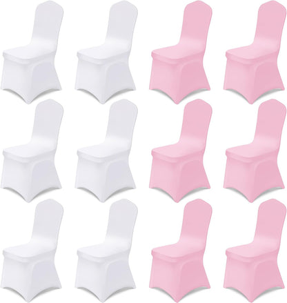 12 Pcs Pink and White Folding Chair Covers for Party Decoration
