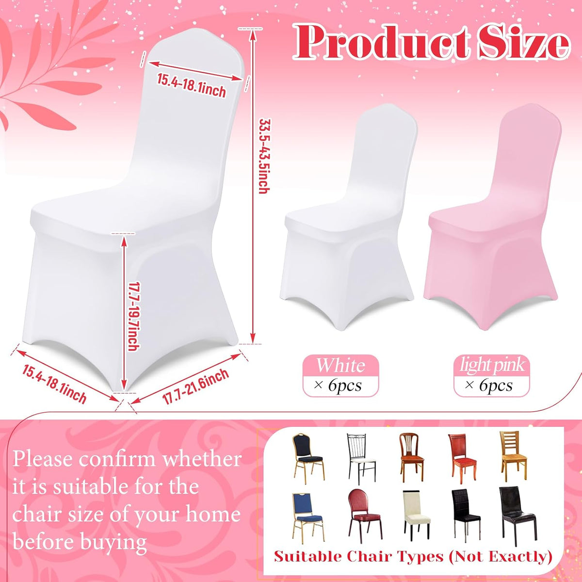 12 Pcs Pink and White Folding Chair Covers for Party Decoration