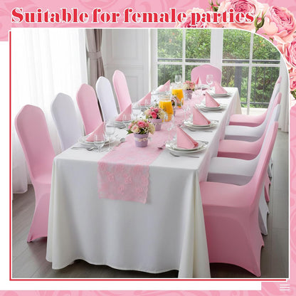 12 Pcs Pink and White Folding Chair Covers for Party Decoration