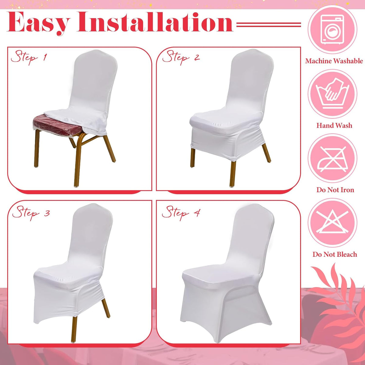 12 Pcs Pink and White Folding Chair Covers for Party Decoration