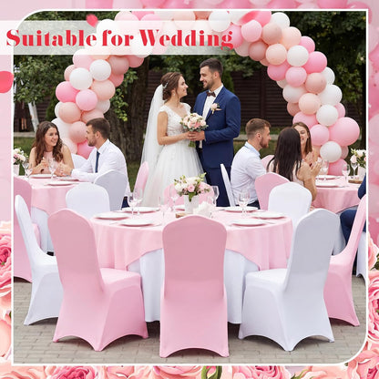 12 Pcs Pink and White Folding Chair Covers for Party Decoration