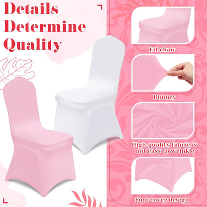 12 Pcs Pink and White Folding Chair Covers for Party Decoration