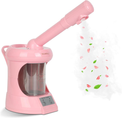 Facial Steamer Nano Ionic Face Steamer with Extendable Arm, Portable Face Steamer for Facial Deep Cleaning, Steamer for Facial for Personal Care at Home or Salon（Pink）