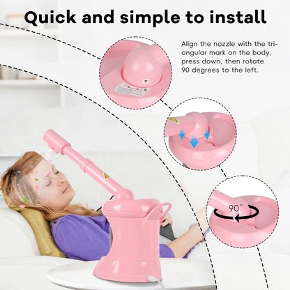 Facial Steamer Nano Ionic Face Steamer with Extendable Arm, Portable Face Steamer for Facial Deep Cleaning, Steamer for Facial for Personal Care at Home or Salon（Pink）