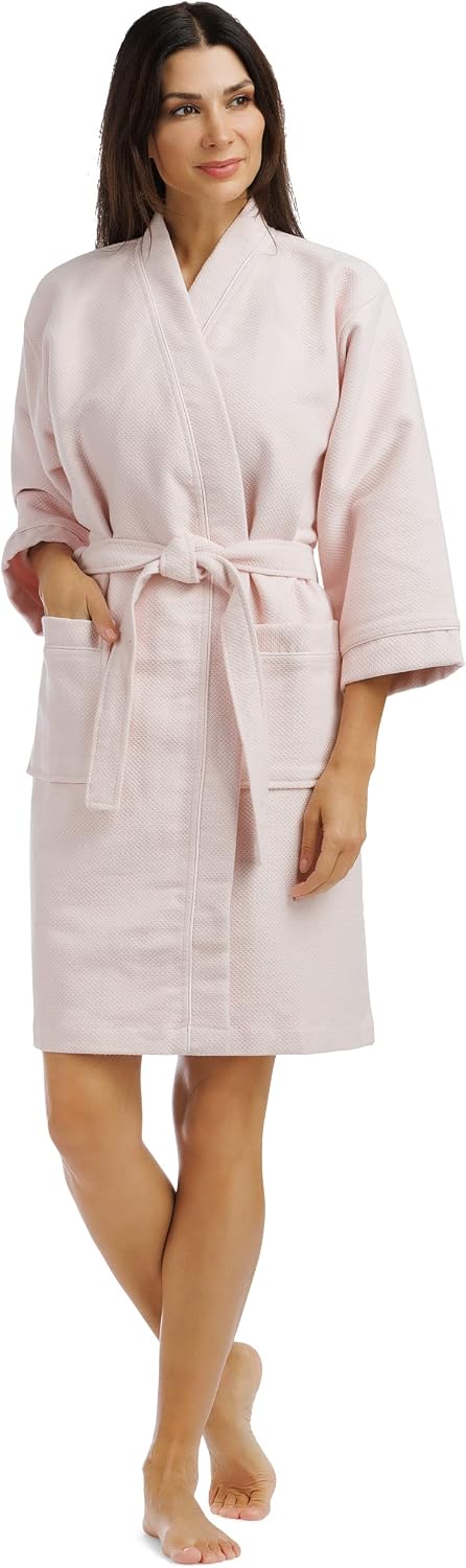 Women's Waffle Kimono Resort Spa Robe; Above Knee Length