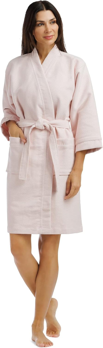 Women's Waffle Kimono Resort Spa Robe; Above Knee Length