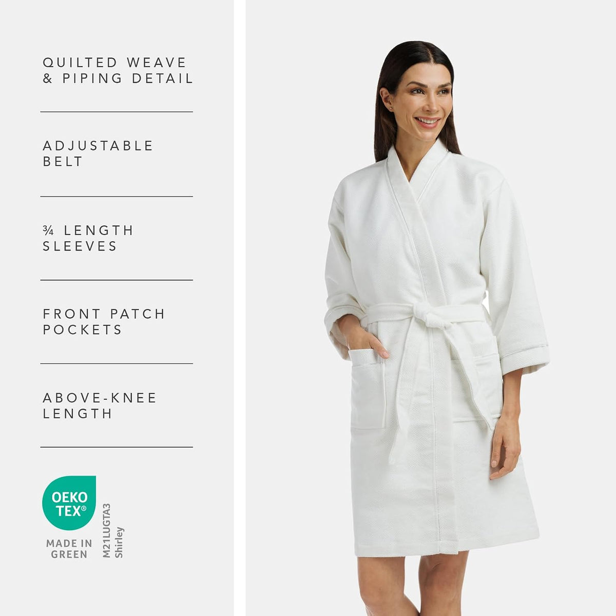 Women's Waffle Kimono Resort Spa Robe; Above Knee Length