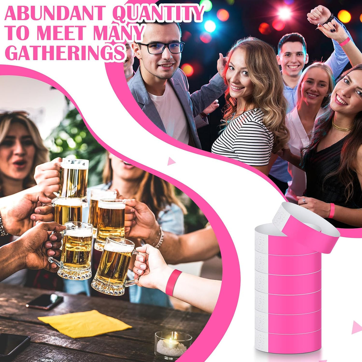 1200 Pack Paper Wristbands,Pink