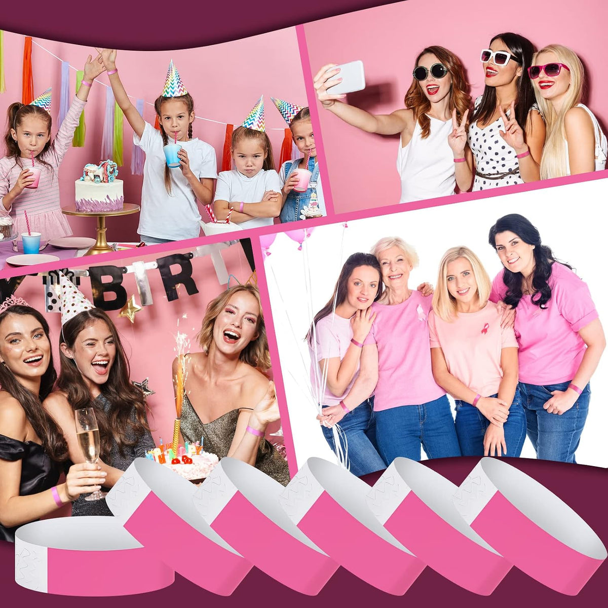 1200 Pack Paper Wristbands,Pink