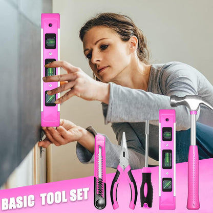 Pink Tool Set for Women,130 Piece Home Tool Kit for Women with 3.6V Cordless Rechargeable Screwdriver,Basic Household Tool Kit Set for New Home,Apartment,College Dorm & DIY Projects