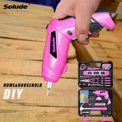 Pink Tool Set for Women,130 Piece Home Tool Kit for Women with 3.6V Cordless Rechargeable Screwdriver,Basic Household Tool Kit Set for New Home,Apartment,College Dorm & DIY Projects