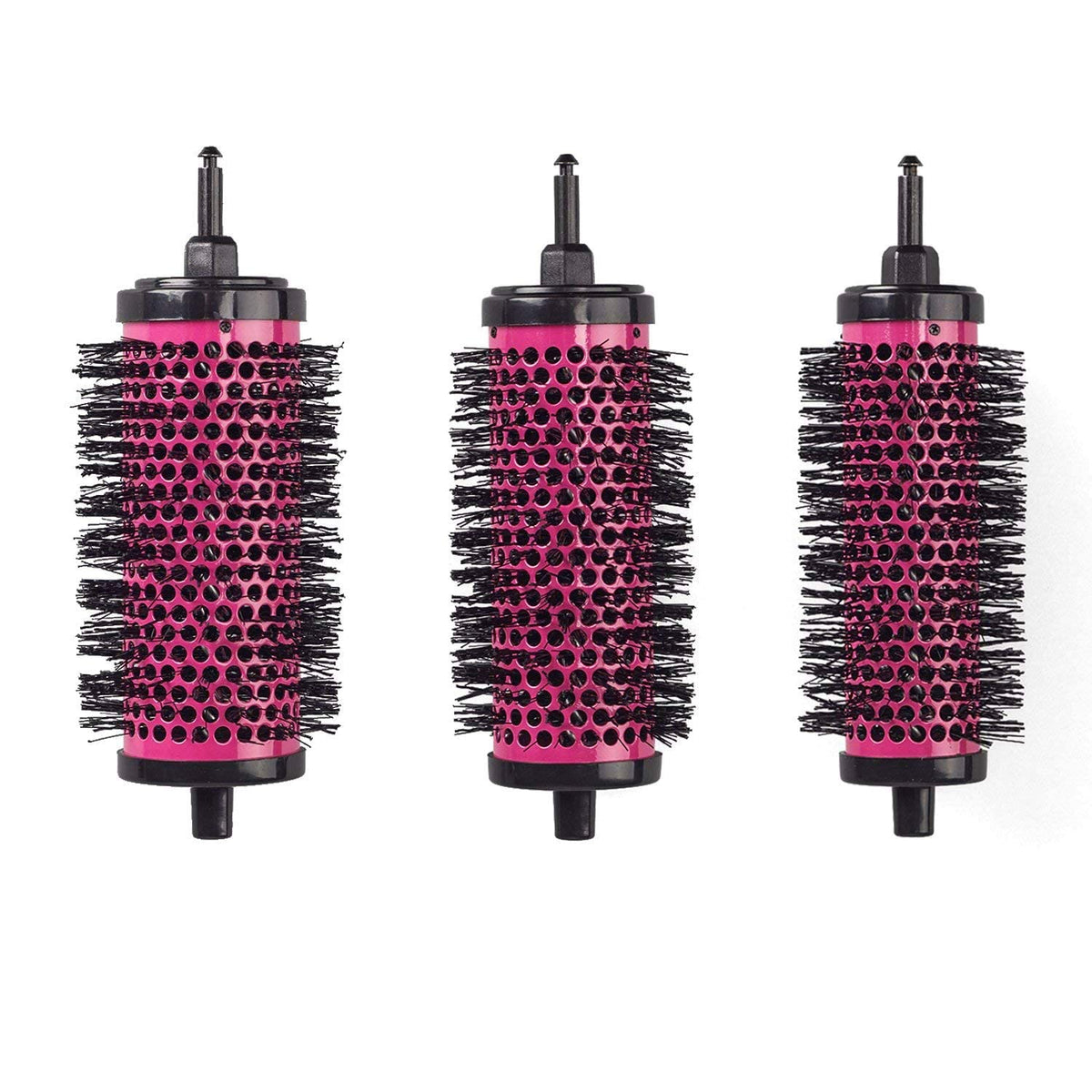 6pcs/set Detachable Handle Hair Roller Brush with Positioning Clips Aluminum Ceramic Barrel Curler Comb for Fine, Thick Hair - Pink