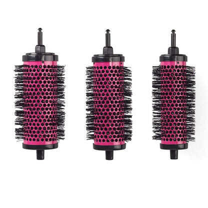 6pcs/set Detachable Handle Hair Roller Brush with Positioning Clips Aluminum Ceramic Barrel Curler Comb for Fine, Thick Hair - Pink