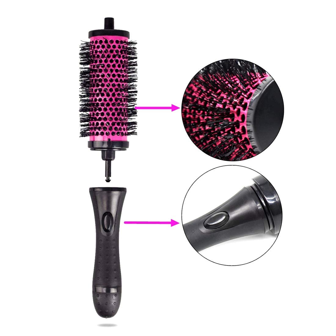 6pcs/set Detachable Handle Hair Roller Brush with Positioning Clips Aluminum Ceramic Barrel Curler Comb for Fine, Thick Hair - Pink
