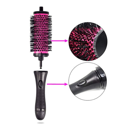 6pcs/set Detachable Handle Hair Roller Brush with Positioning Clips Aluminum Ceramic Barrel Curler Comb for Fine, Thick Hair - Pink