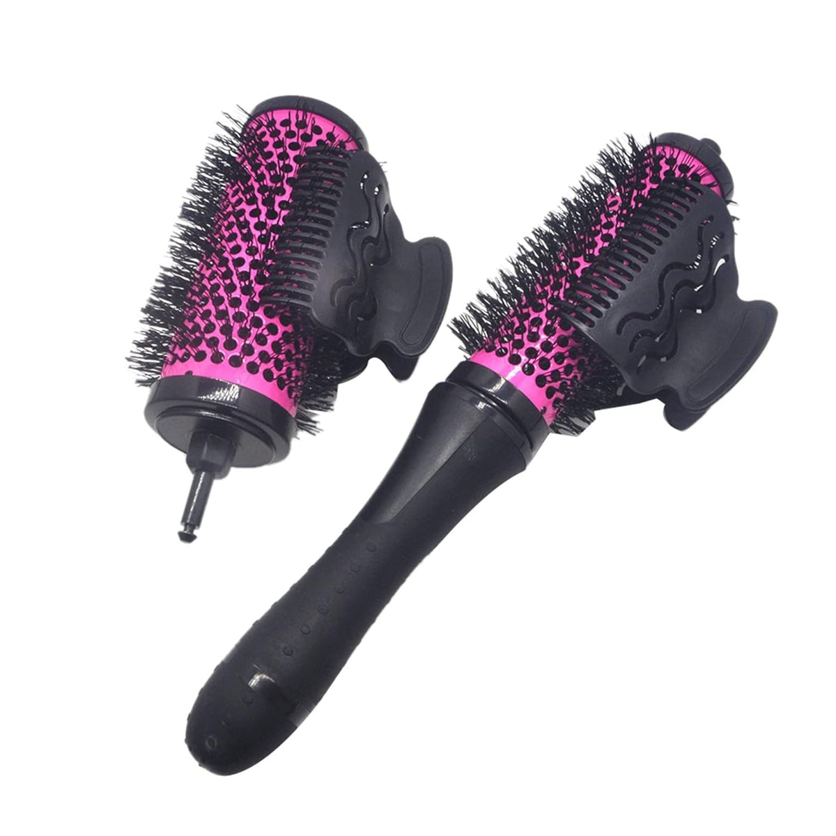 6pcs/set Detachable Handle Hair Roller Brush with Positioning Clips Aluminum Ceramic Barrel Curler Comb for Fine, Thick Hair - Pink