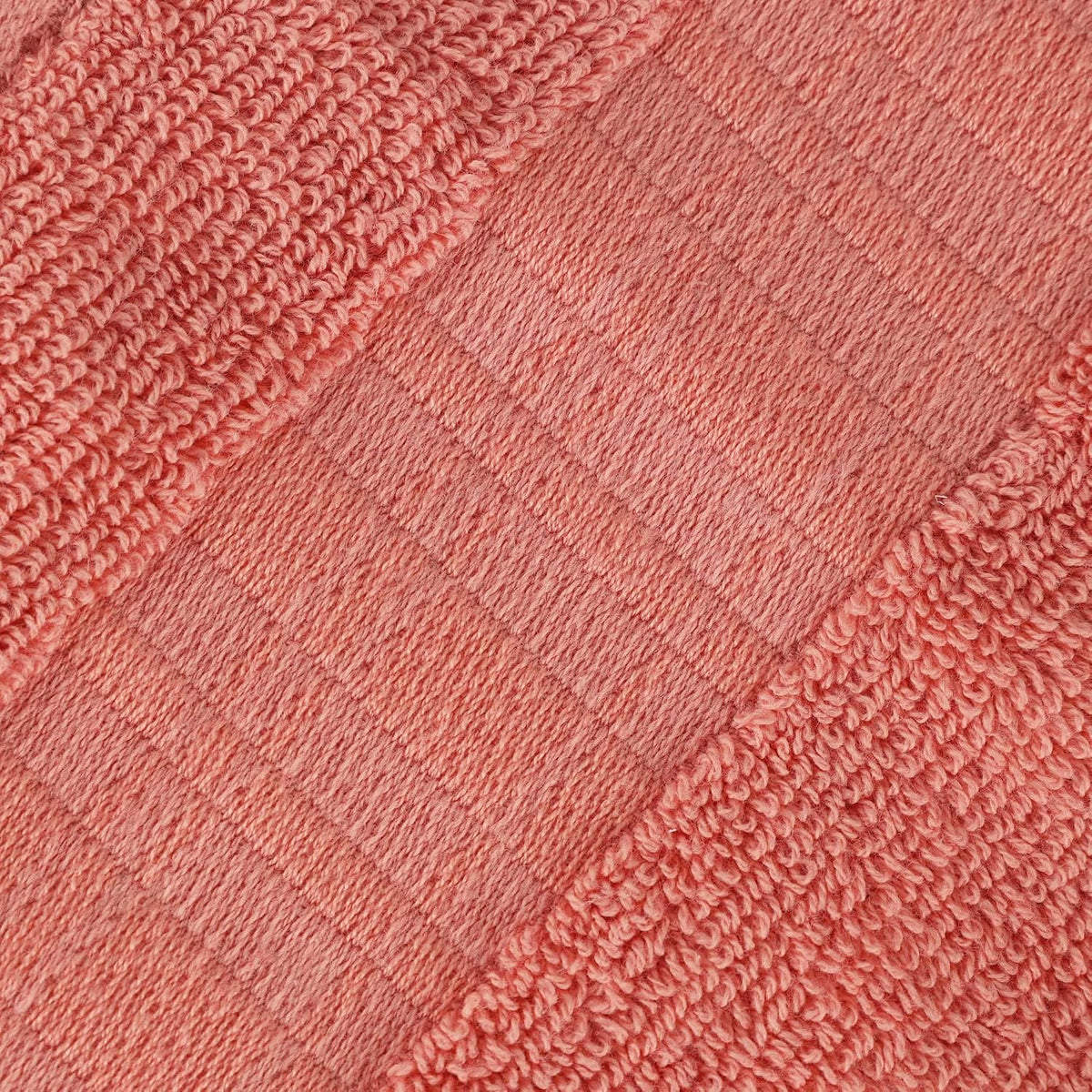 6-Piece Cotton Towel Set, Geometric Design, Dobby Border, Plush Quick Dry Towels, Decorative Bathroom, Spa, Includes 2 Bath, 2 Hand, 2 Face Towels/ Washcloth, Larissa Collection, Coral