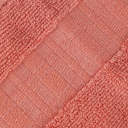 6-Piece Cotton Towel Set, Geometric Design, Dobby Border, Plush Quick Dry Towels, Decorative Bathroom, Spa, Includes 2 Bath, 2 Hand, 2 Face Towels/ Washcloth, Larissa Collection, Coral