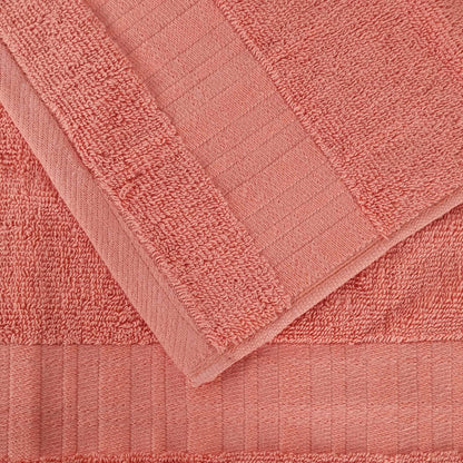 6-Piece Cotton Towel Set, Geometric Design, Dobby Border, Plush Quick Dry Towels, Decorative Bathroom, Spa, Includes 2 Bath, 2 Hand, 2 Face Towels/ Washcloth, Larissa Collection, Coral