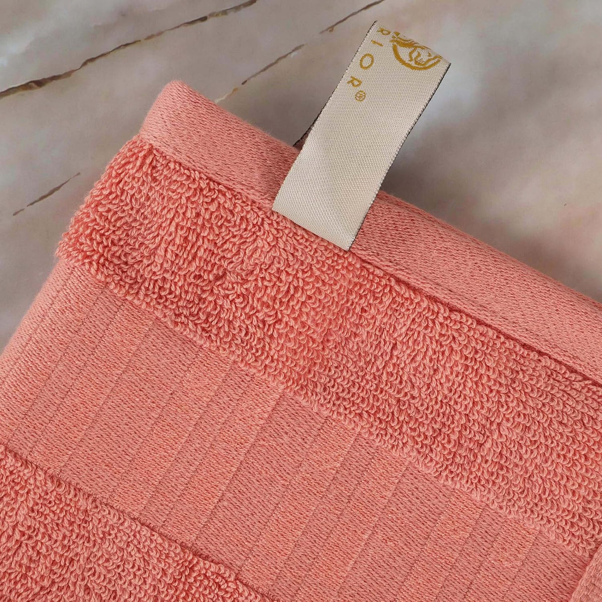 6-Piece Cotton Towel Set, Geometric Design, Dobby Border, Plush Quick Dry Towels, Decorative Bathroom, Spa, Includes 2 Bath, 2 Hand, 2 Face Towels/ Washcloth, Larissa Collection, Coral