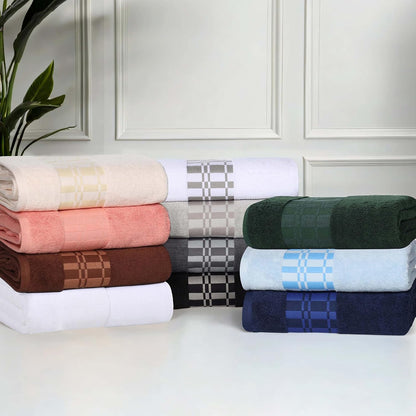 6-Piece Cotton Towel Set, Geometric Design, Dobby Border, Plush Quick Dry Towels, Decorative Bathroom, Spa, Includes 2 Bath, 2 Hand, 2 Face Towels/ Washcloth, Larissa Collection, Coral