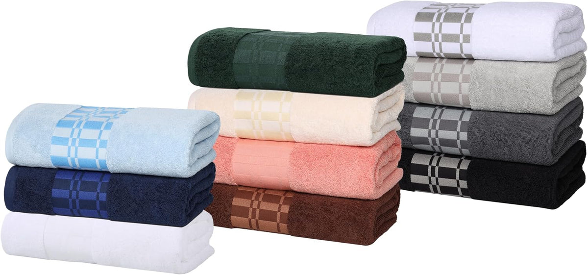 6-Piece Cotton Towel Set, Geometric Design, Dobby Border, Plush Quick Dry Towels, Decorative Bathroom, Spa, Includes 2 Bath, 2 Hand, 2 Face Towels/ Washcloth, Larissa Collection, Coral