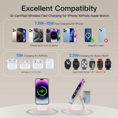3 in 1 Mag-Safe Wireless Charger Stand for iPhone Apple Watch AirPods