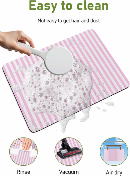 Pink White Stripe Bath Mat for Tub,Modern Minimalist Geometric Striped Non Slip Bathroom Floor Runner Rug Quick Dry & Absorbent Diatomaceous Earth Shower Sink Bedroom Kitchen Doormat 16"x24"