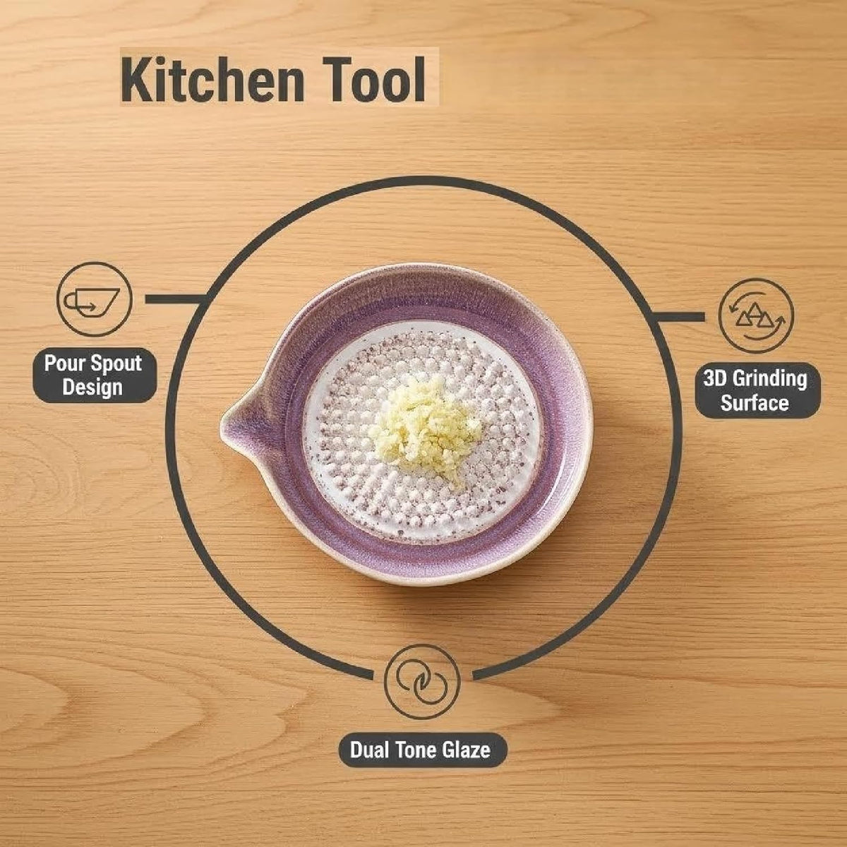 Premium Ceramic Garlic Grater Plate | Non-Slip Gradient Dish with Spout | Versatile Tool for Grating Garlic, Ginger, Cheese, Chocolate, Fruits & Vegetables | Kitchen Essential (Pink)