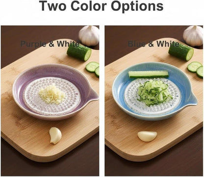 Premium Ceramic Garlic Grater Plate | Non-Slip Gradient Dish with Spout | Versatile Tool for Grating Garlic, Ginger, Cheese, Chocolate, Fruits & Vegetables | Kitchen Essential (Pink)