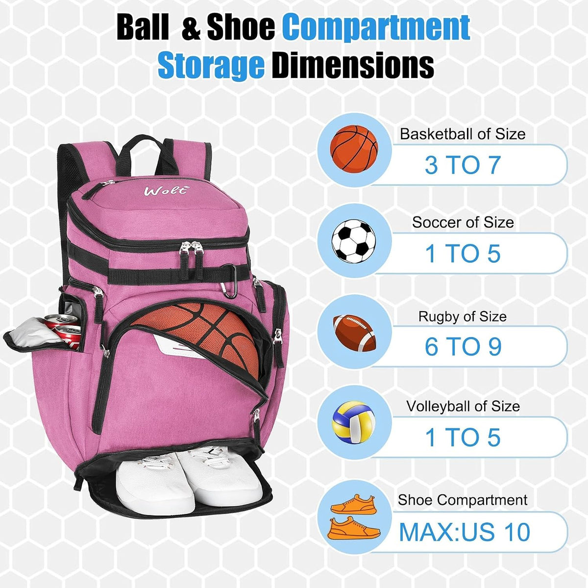 Basketball Backpack, Basketball Bag for Men with Shoes Compartment, Sports Backpack for Baseball, Soccer, Football