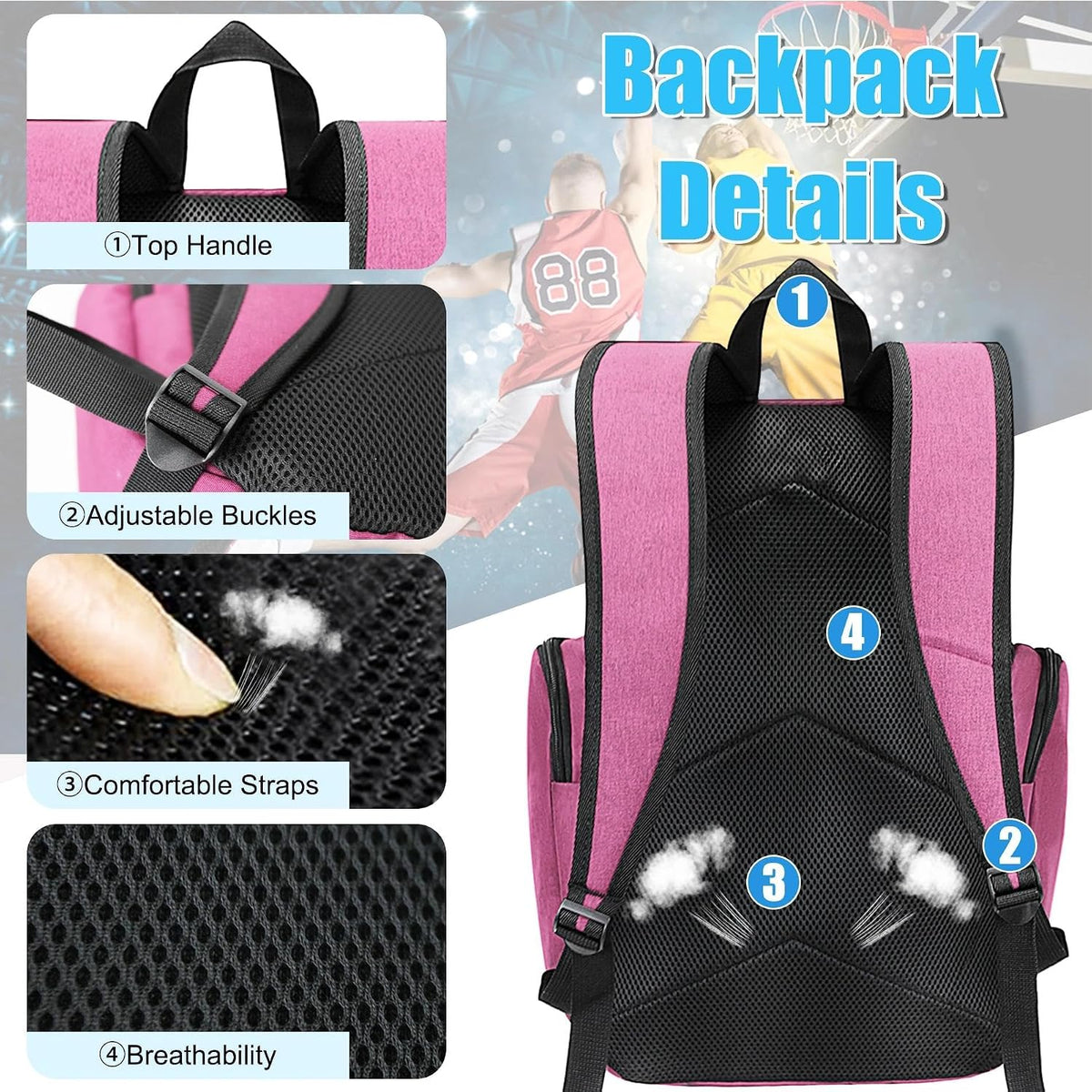 Basketball Backpack, Basketball Bag for Men with Shoes Compartment, Sports Backpack for Baseball, Soccer, Football
