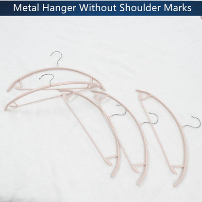 16.5 Inch Pink No Shoulder Bumps No Mark Non-Slip Rubber Coated Contour Meta Hanger for Sweater T-Shirt Suit Coat Uniform with Pants Bar Pack of 10