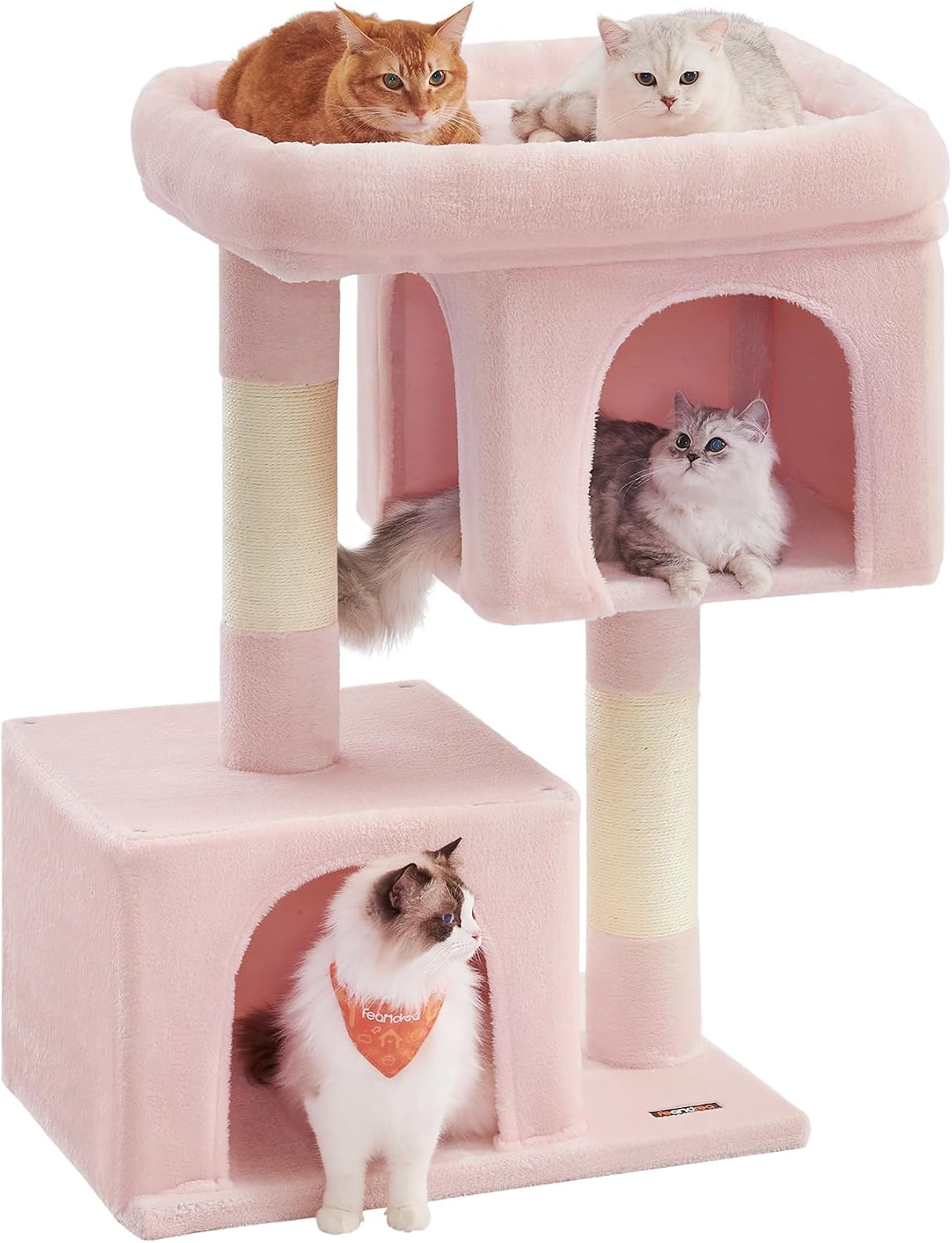 Feandrea Cat Tree, 40.6-Inch Tall Cat Tower, Cute Plush Condo, Jelly Pink