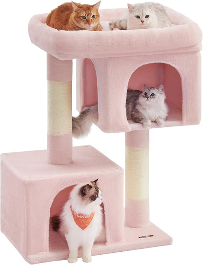 Feandrea Cat Tree, 40.6-Inch Tall Cat Tower, Cute Plush Condo, Jelly Pink