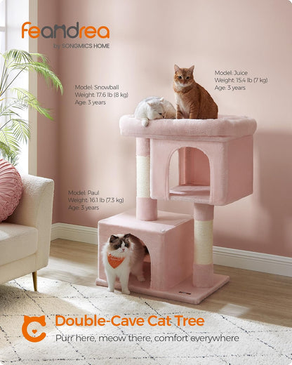 Feandrea Cat Tree, 40.6-Inch Tall Cat Tower, Cute Plush Condo, Jelly Pink