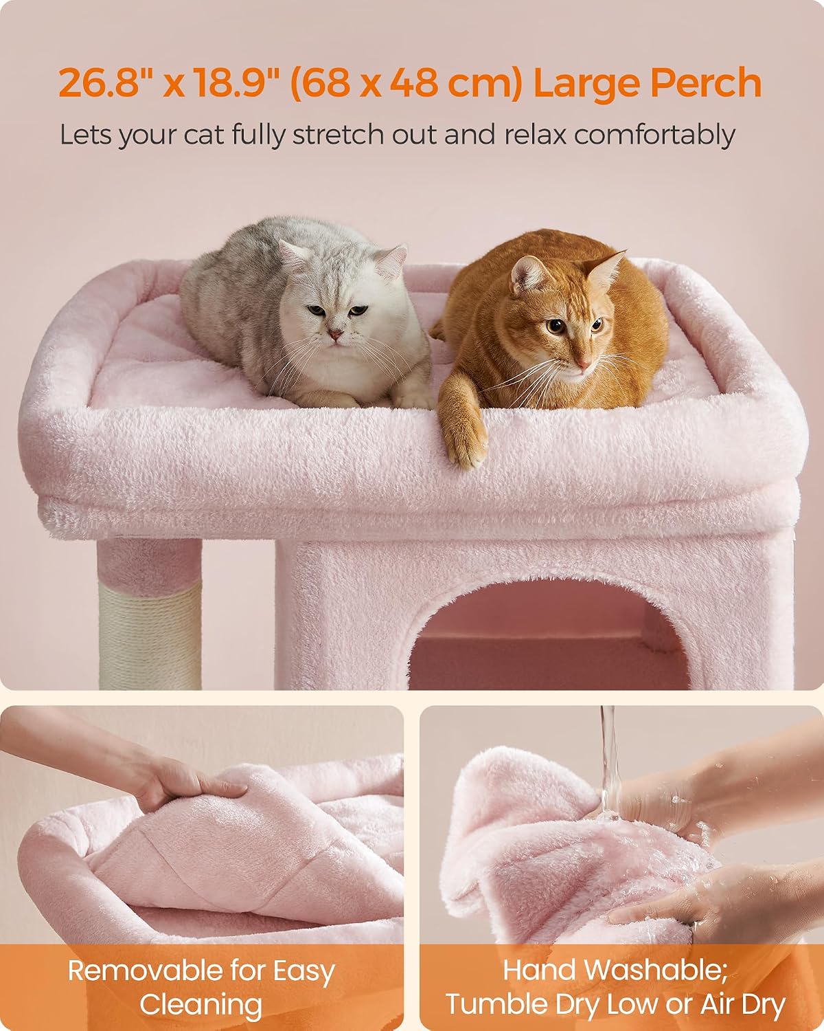 Feandrea Cat Tree, 40.6-Inch Tall Cat Tower, Cute Plush Condo, Jelly Pink