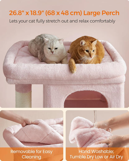 Feandrea Cat Tree, 40.6-Inch Tall Cat Tower, Cute Plush Condo, Jelly Pink