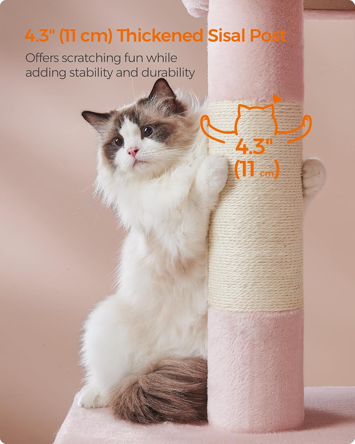 Feandrea Cat Tree, 40.6-Inch Tall Cat Tower, Cute Plush Condo, Jelly Pink