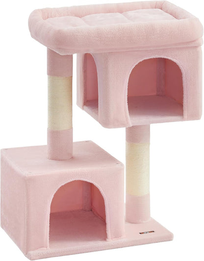 Feandrea Cat Tree, 40.6-Inch Tall Cat Tower, Cute Plush Condo, Jelly Pink
