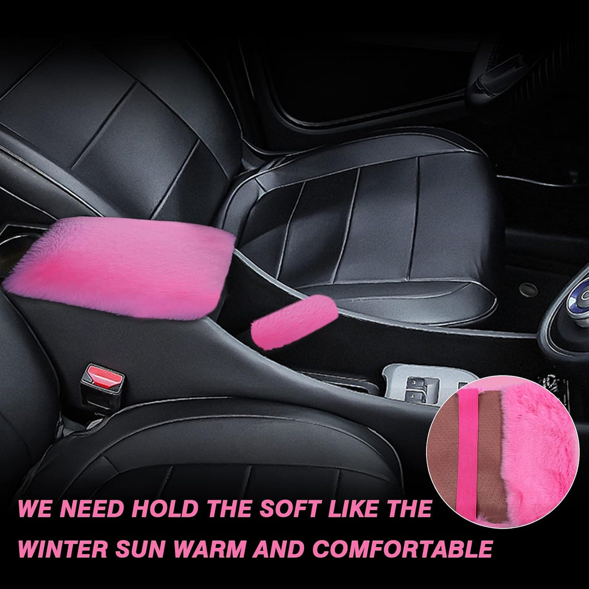 7PCS Set car Interior Aesthetic Accessories, Fluffy 15 inch Steering Wheel Cover, armrest pad, seat Belt Cover,Gear Shift Cover, Fit Girly car Accessories for Women.